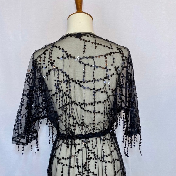 Sheer Black Lace Beach Coverup Robe with Sequins - Picture 11 of 14